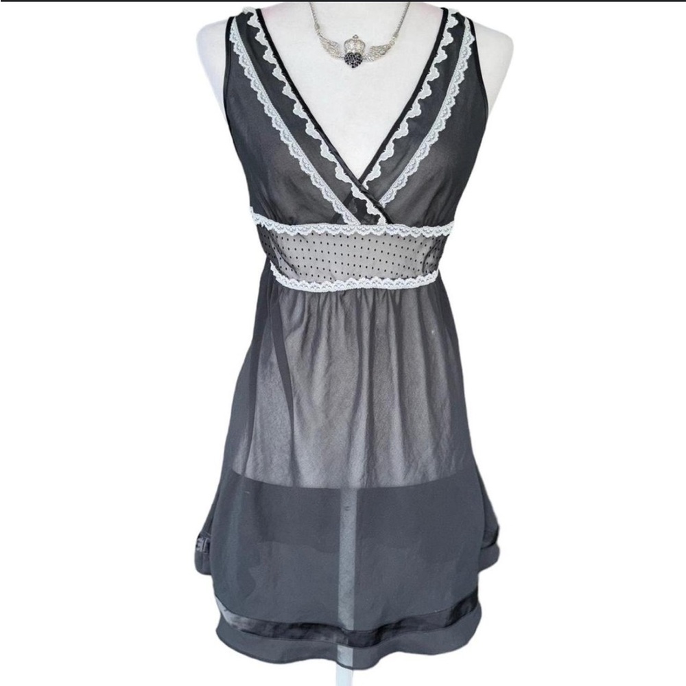 Vintage Victoria's Secret Angel Baby Doll Slip Dress Black White Sheer Size Med